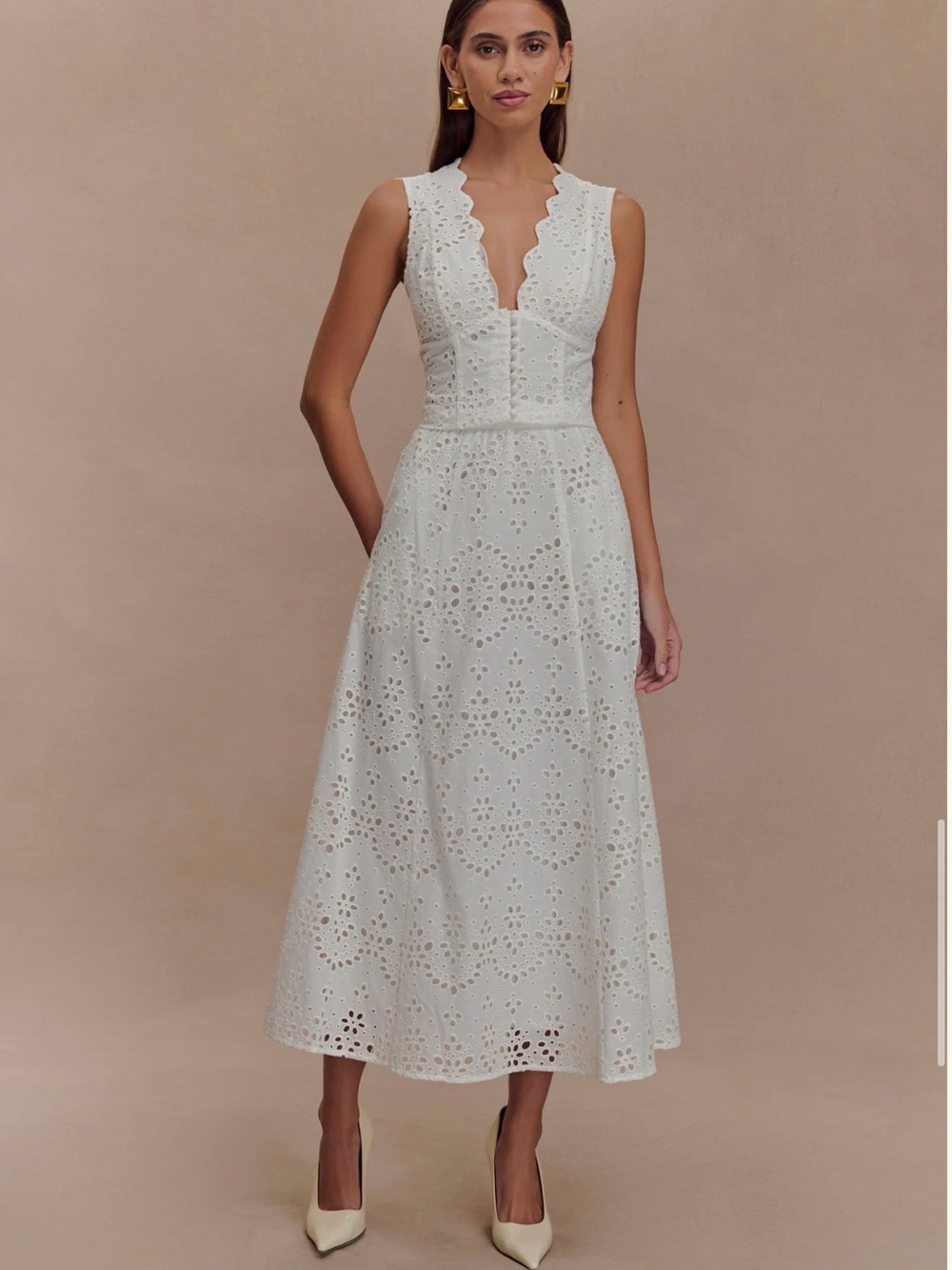 Meshki White Eyelet Midi Skirt & Top Set